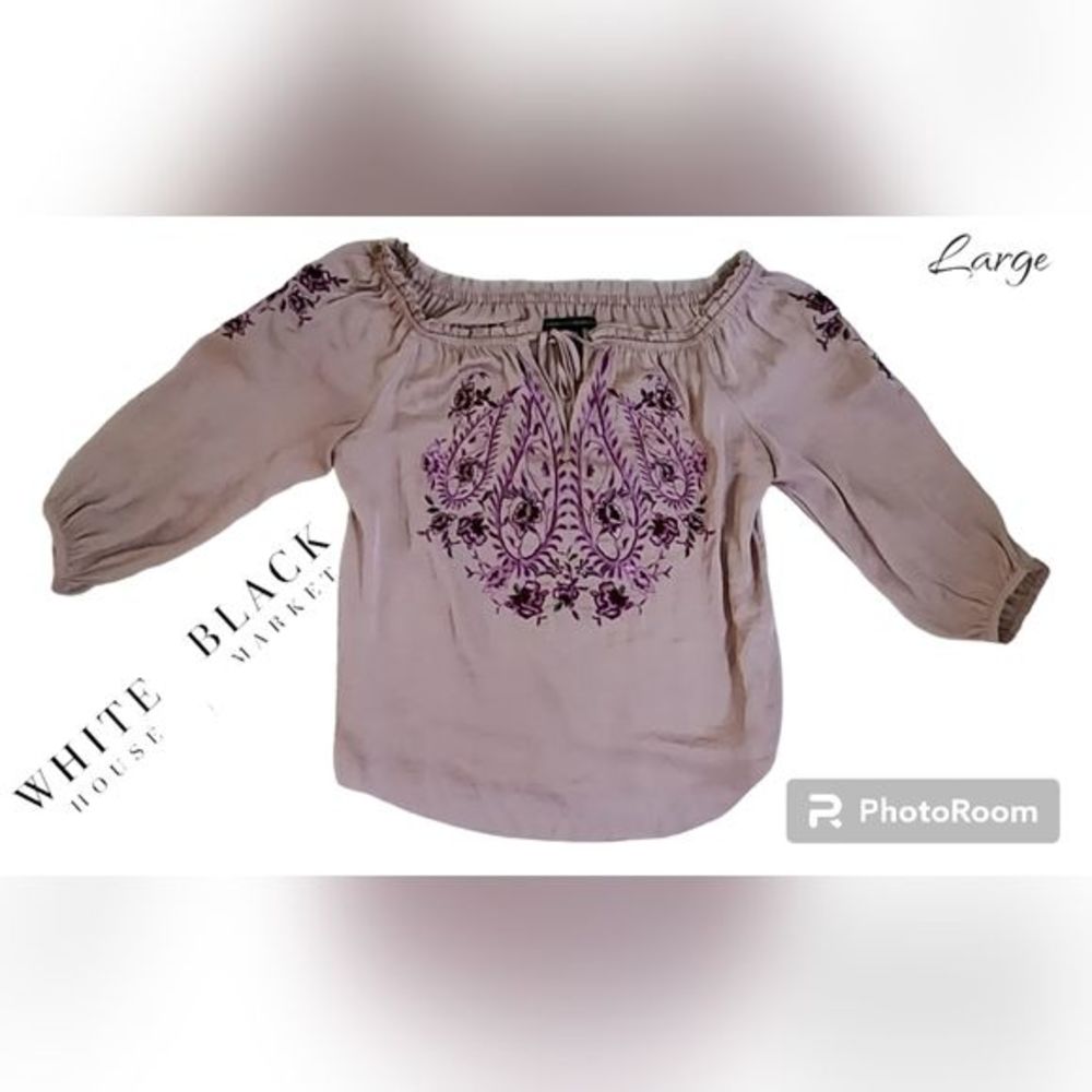 White House Black Market Floral Embroidery Lightweight Shirt Top Womens Large